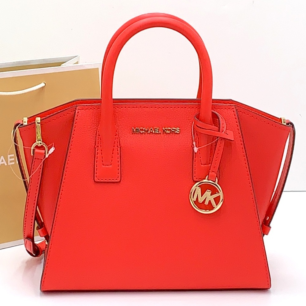 MICHAEL KORS AVRIL SMALL TOP ZIP SATCHEL CORAL RIFF COLOR - Picture 2 of 16
